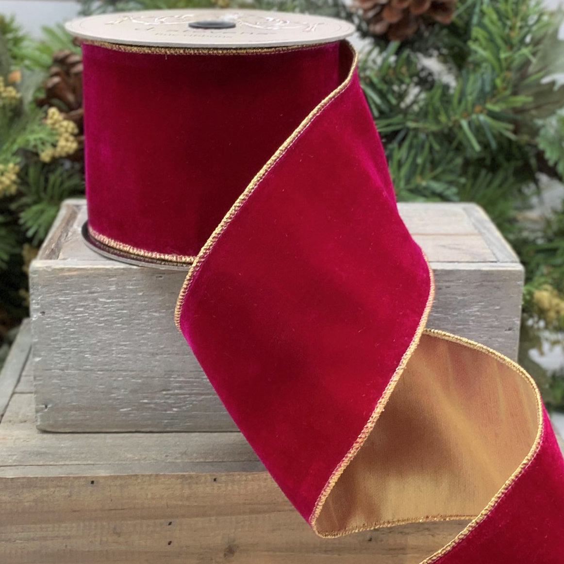 D Stevens Vintage French Plum Velvet  Wired Ribbon