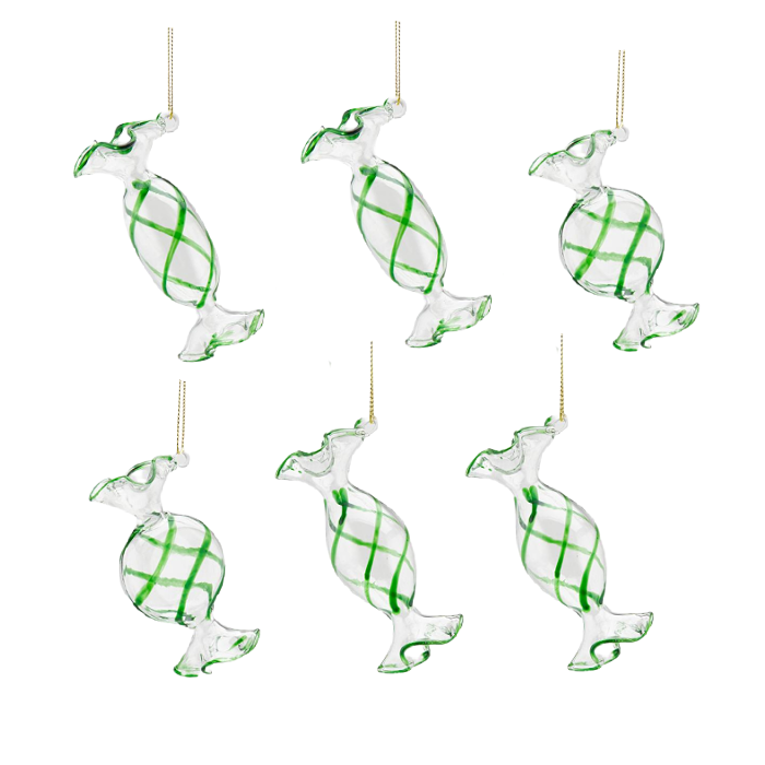 Green Caramel Candy Glass Ornaments 3.5" (Set of 6)