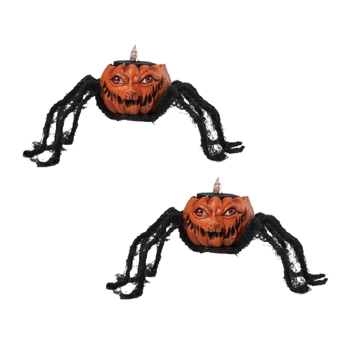 Pumpkin Spider Tealight Holder Duo 4"