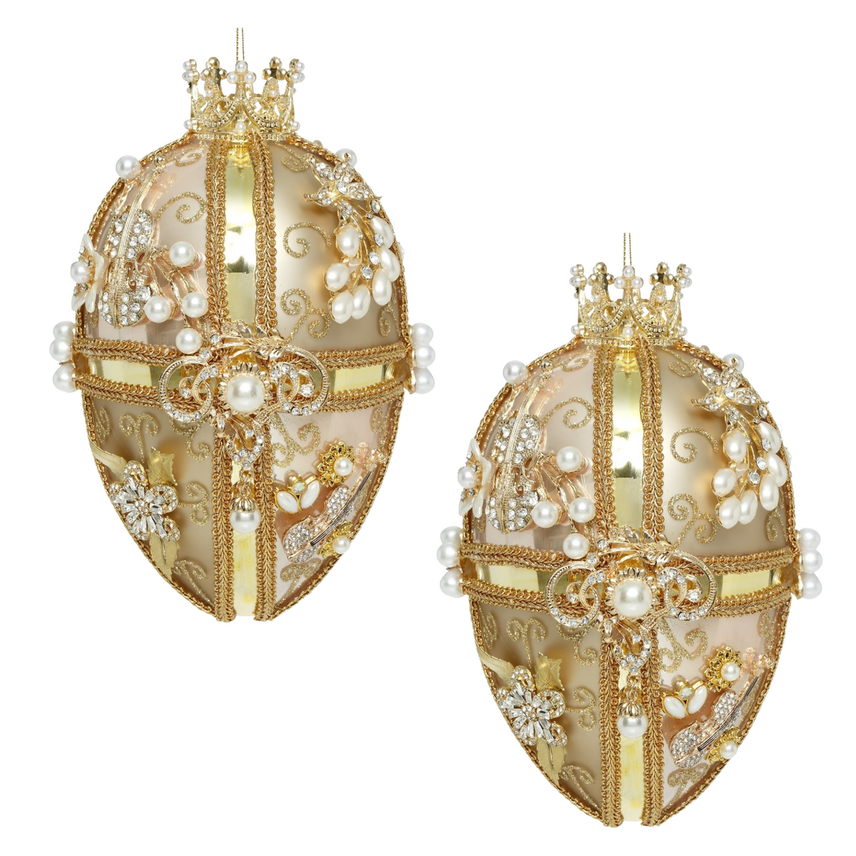 Mark Roberts King’s Jewels Ornament Set of Two – hand-decorated luxury glass Christmas ornaments with crystal and pearl detail.