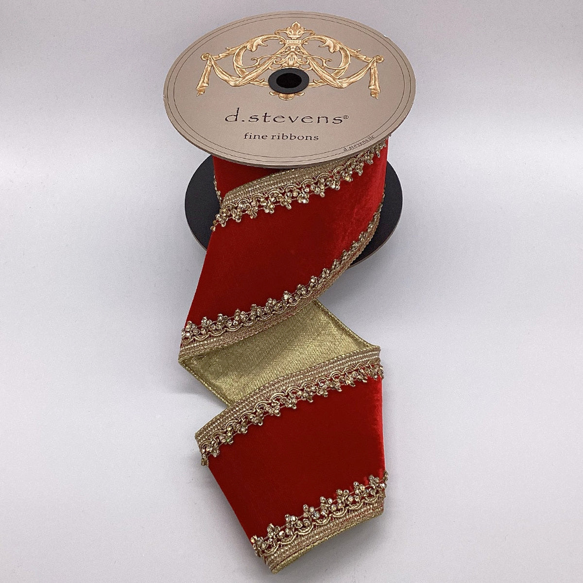 Grand Noël red velvet Christmas ribbon with crystal trim