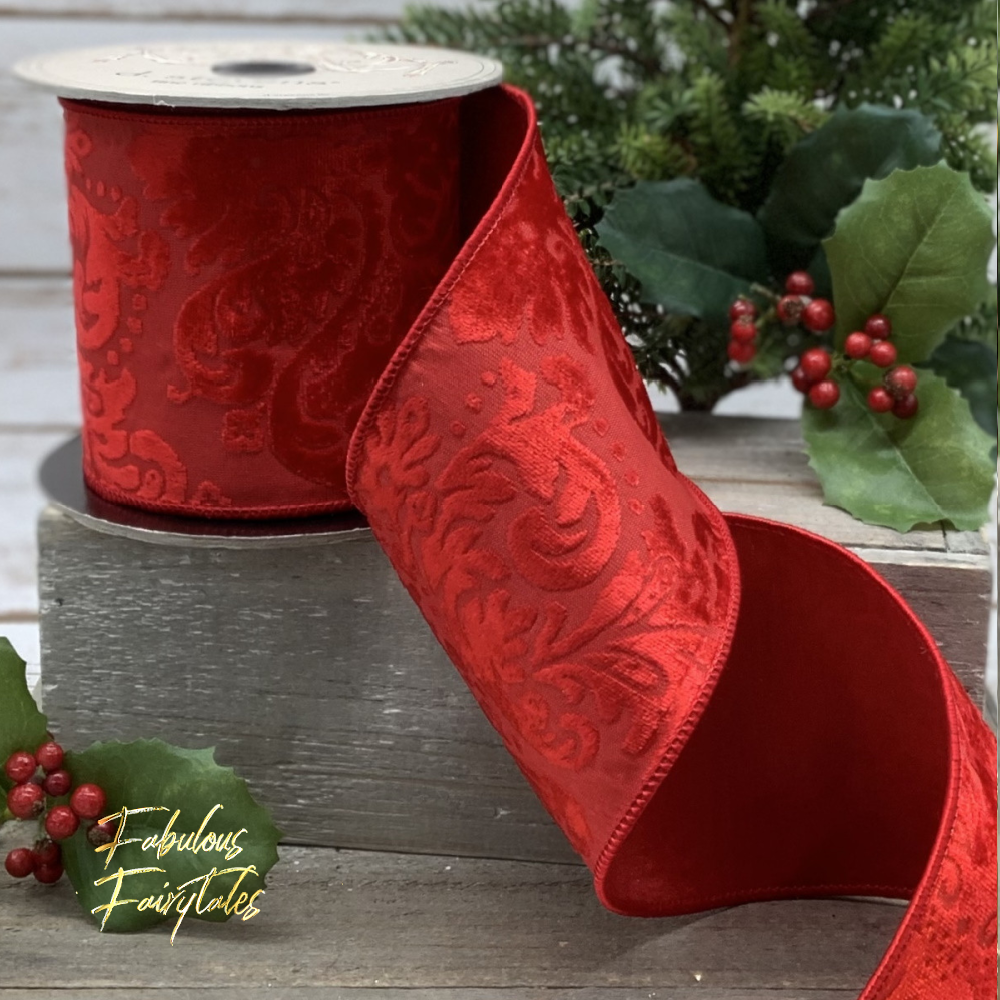 D Stevens Red Devore Acanthus Ribbon