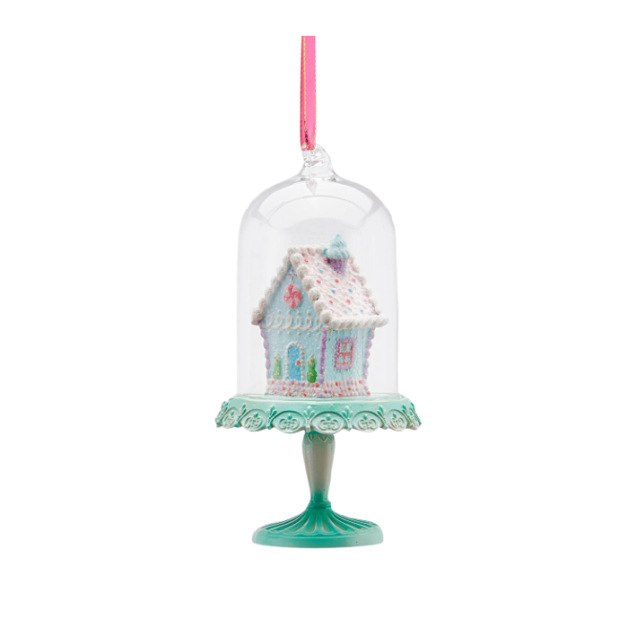 EDG Iced Mint Gingerbread House Cloche Ornament