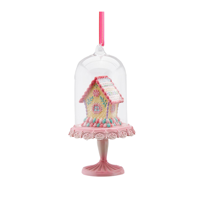 EDG Iced Pink Gingerbread House Christmas Ornament