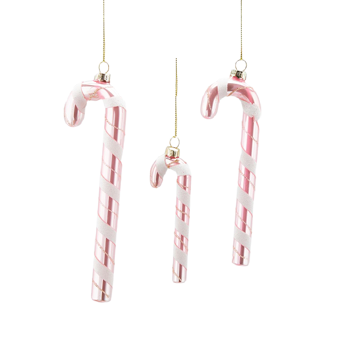 Enzo De Gasperi Pink Christmas Candy Cane Ornament Trio