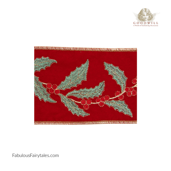 Velvet Holly Embroidered Ribbon 10 x 457 cm - Set/2, Ribbons