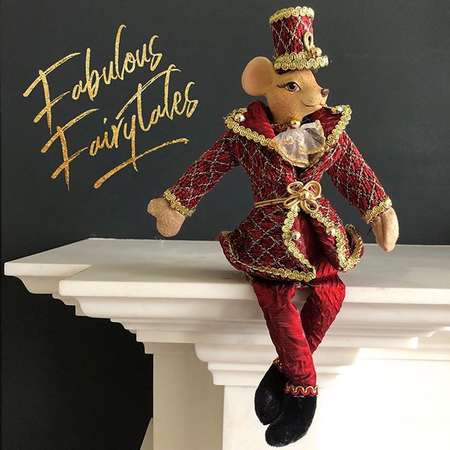 Goodwill Belgium Nutcracker Mouse ledge sitter, a collectible Christmas ornament in a brocade coat with whimsical festive detailing.