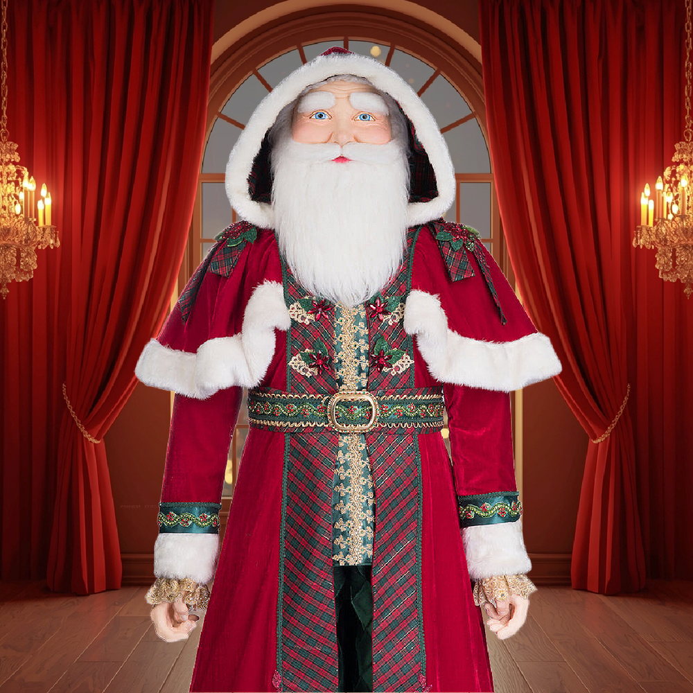 Luxury Katherine’s Collection Santa figure in red velvet coat with intricate detailing from Fabulous Fairytales