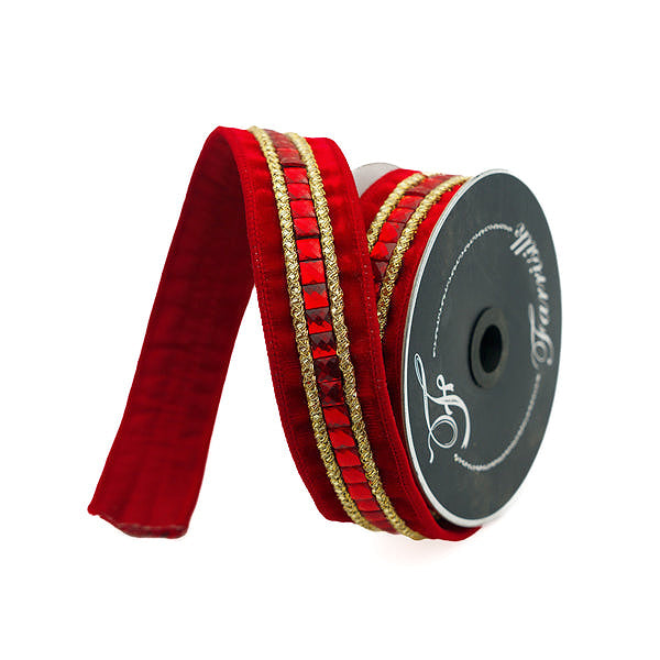 Luxury red Christmas ribbons – designer velvet and wired trims by Farrisilk and other festive ribbon makers from Fabulous Fairytales.