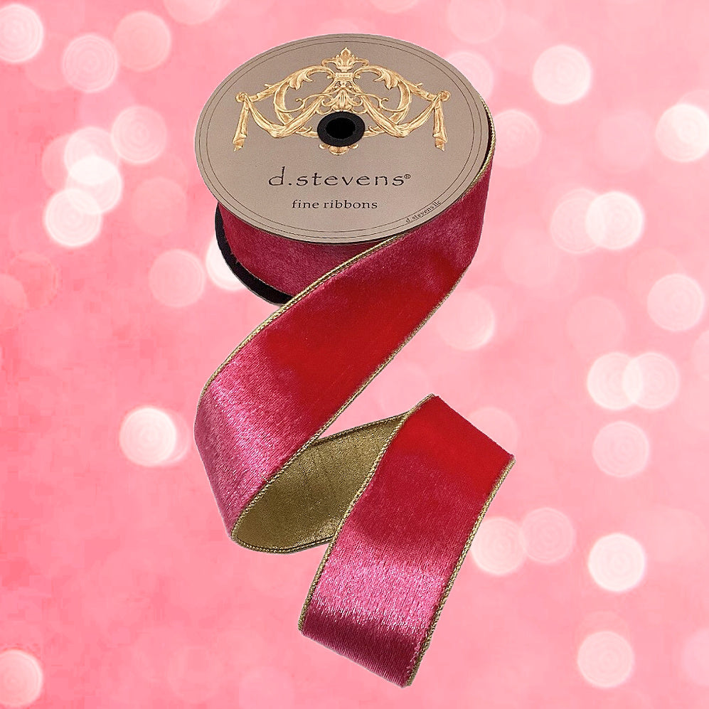 Assorted Pink & Candy Christmas ribbons—including velvet, glitter, and candy-striped patterns—for festive bow-making and holiday decor.
