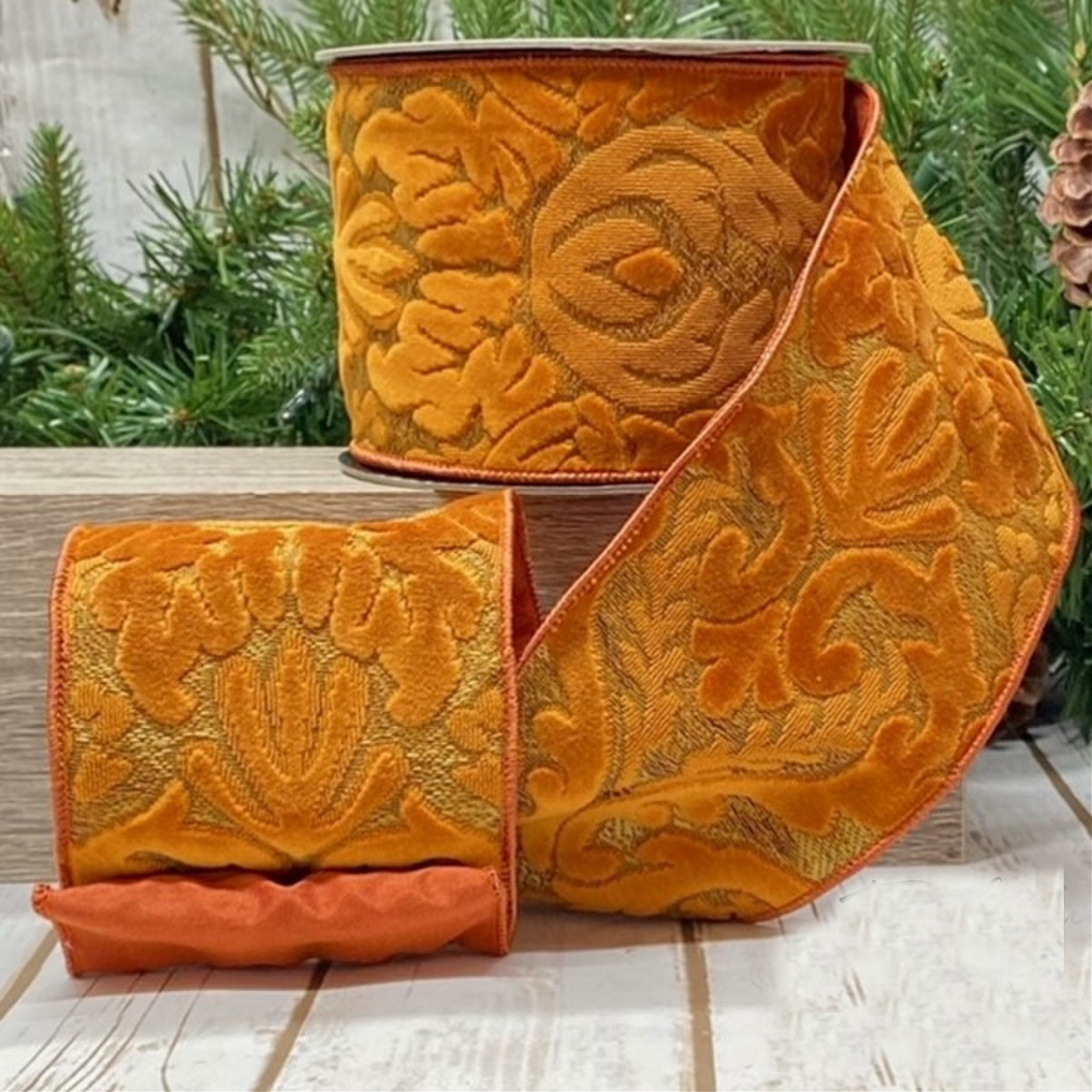 Luxury pumpkin orange velvet acanthus wired ribbon – fall and Halloween collection cover
