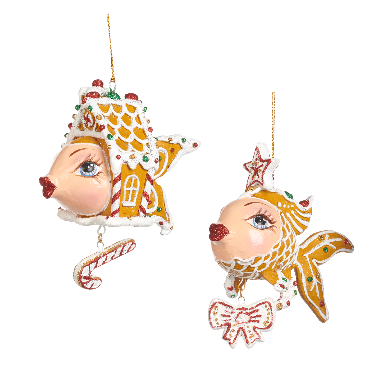 Iced Gingerbread Kissing Fish Ornament 4"