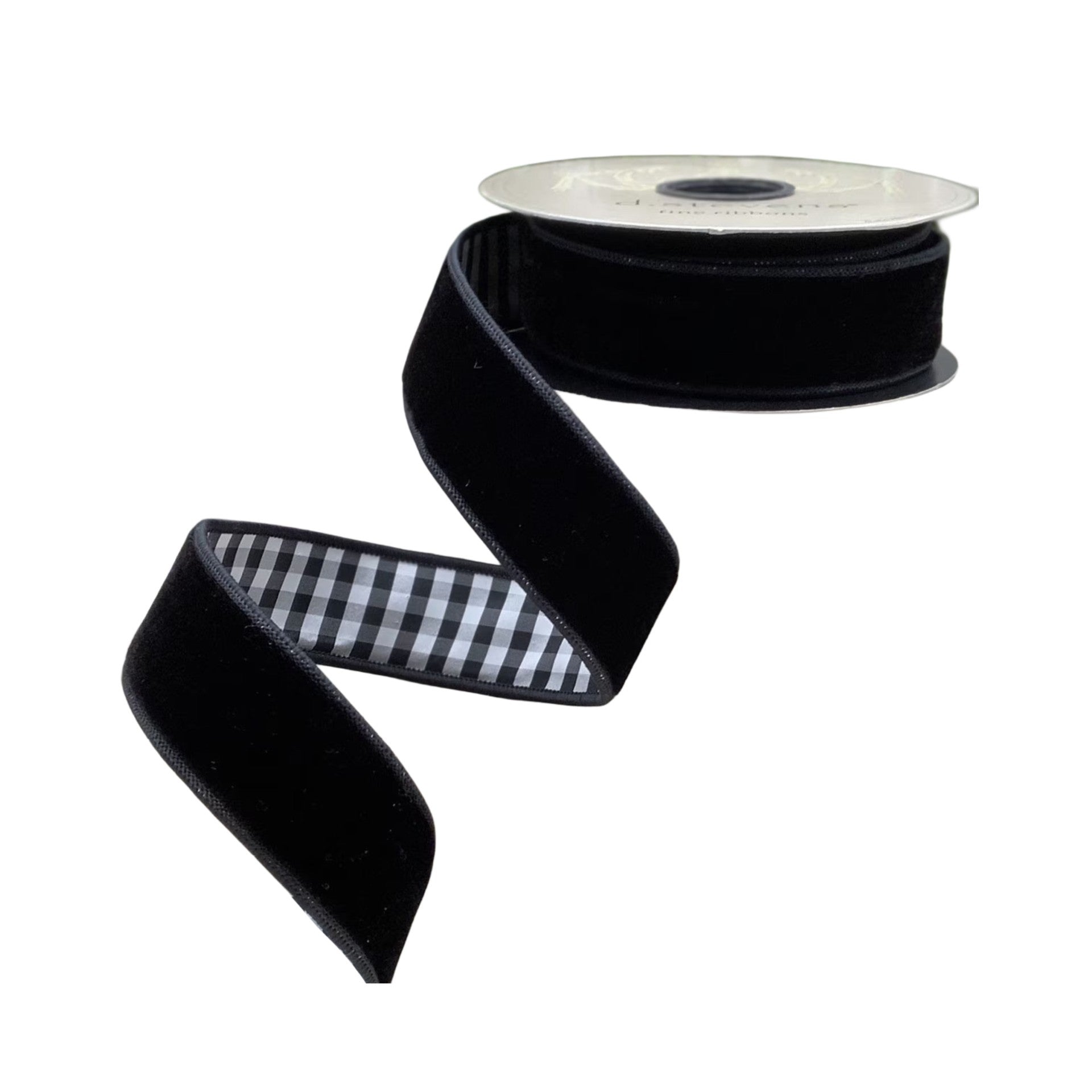 Black Velvet Taffeta Check Ribbon 1" x 10yds