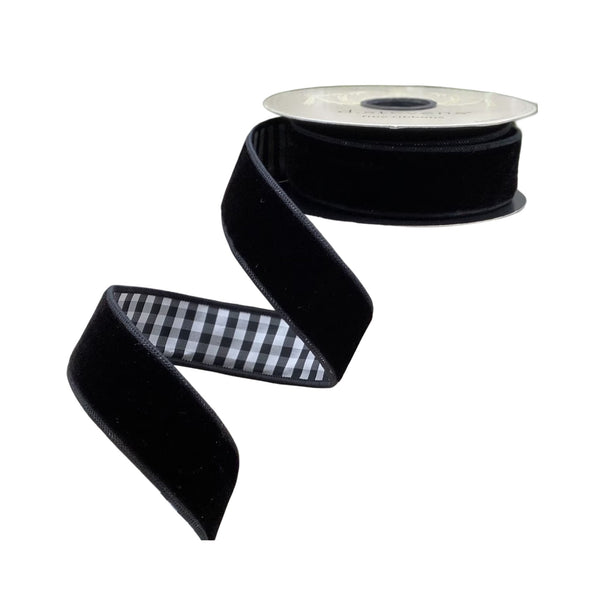 Black Velvet Check Wired Christmas Ribbon – Luxury Trim - Fabulous