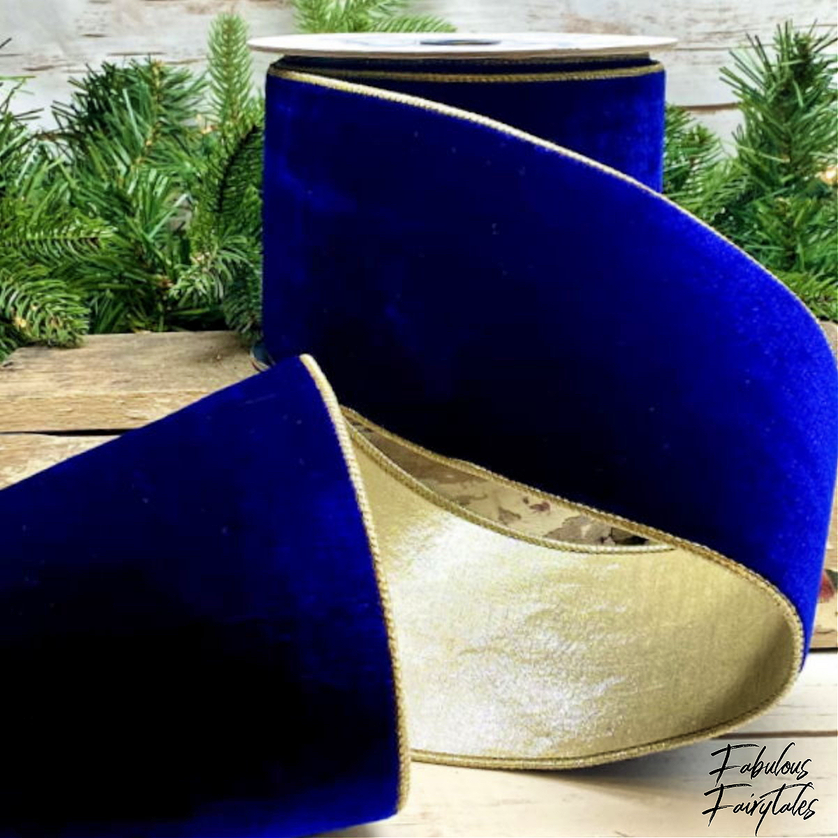 D Stevens Cobalt Blue Gold Velvet Ribbon