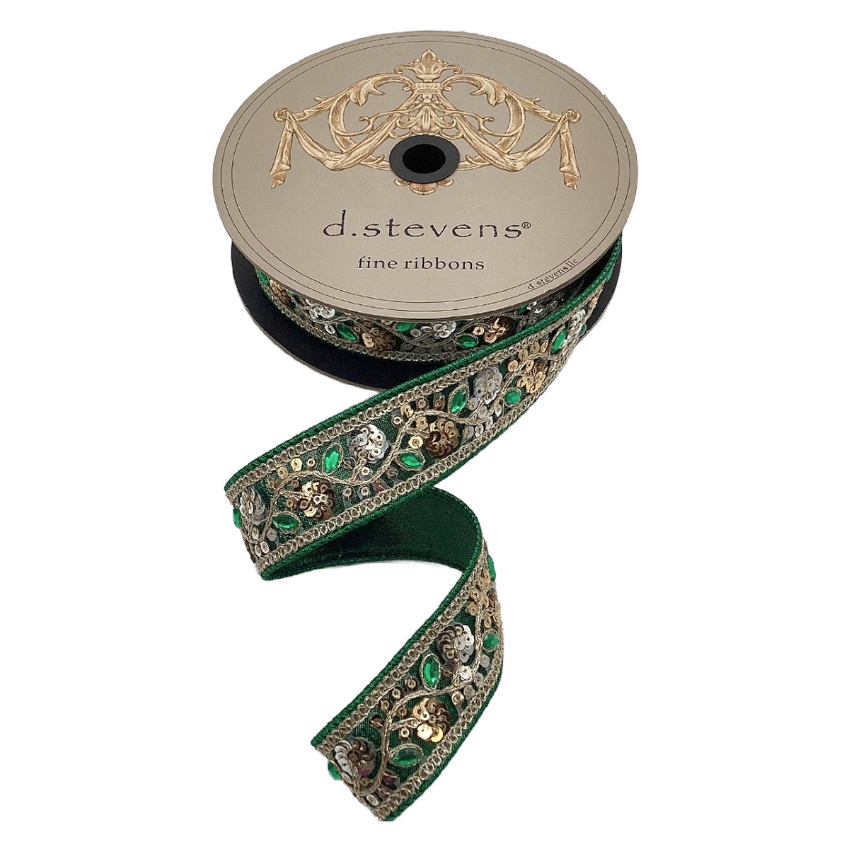 D Stevens Emerald Floral Vine Ribbon