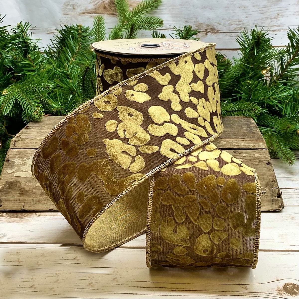 D Stevens Golden Leopard Jacquard Ribbon