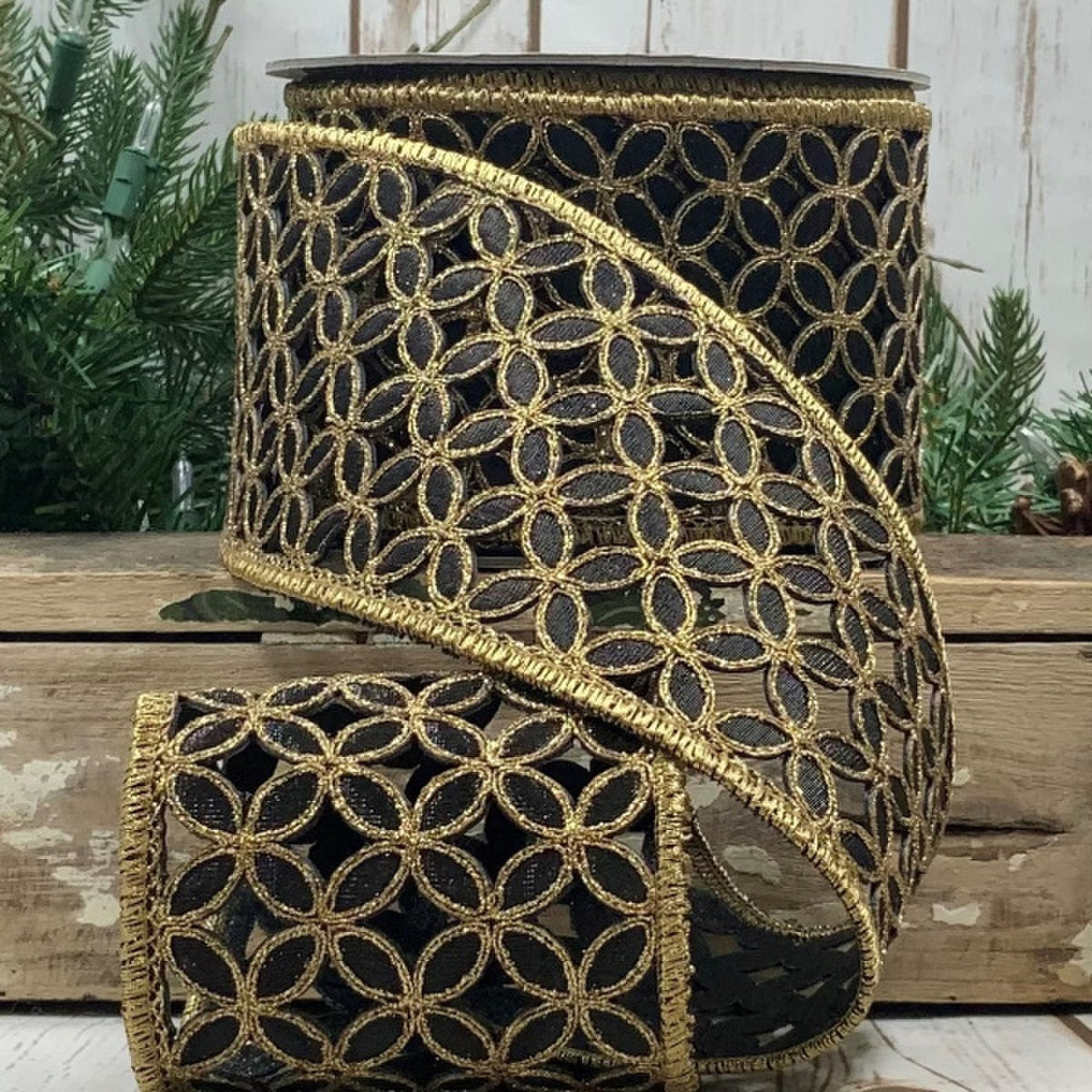 D Stevens Midnight Quatrefoil Ribbon