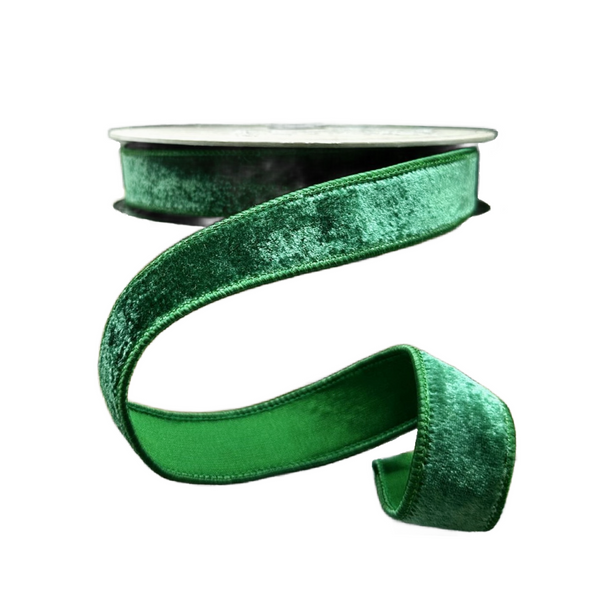 D Stevens Pine Green Velvet Premium Ribbon Wired - Fabulous Fairytales