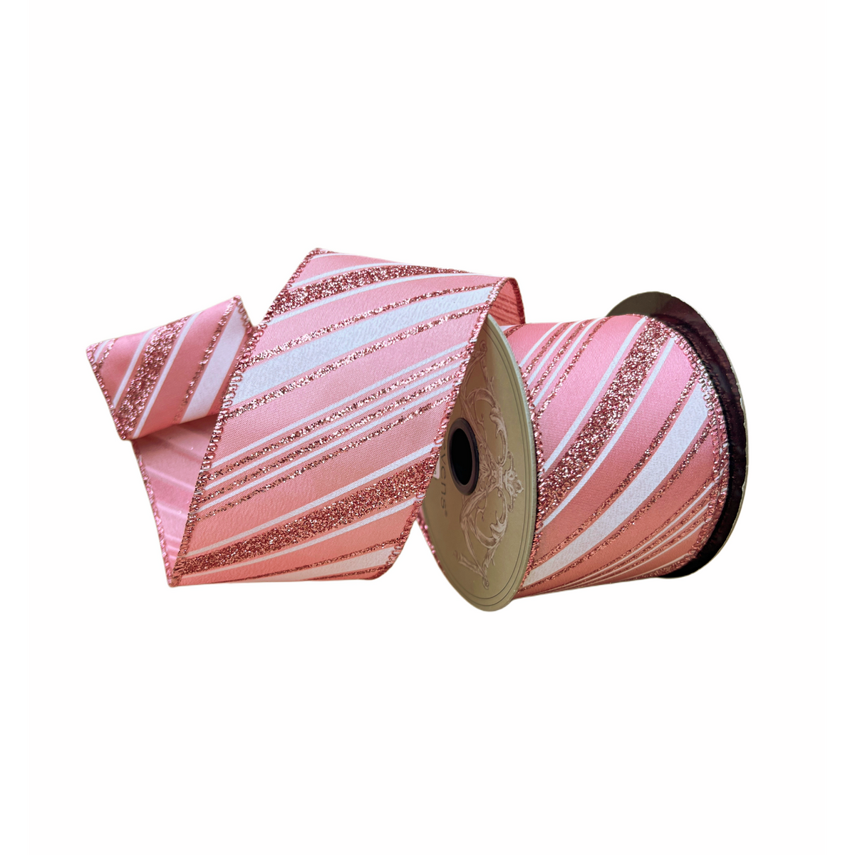 D Stevens Pink Glitter Candy Stripe Ribbon