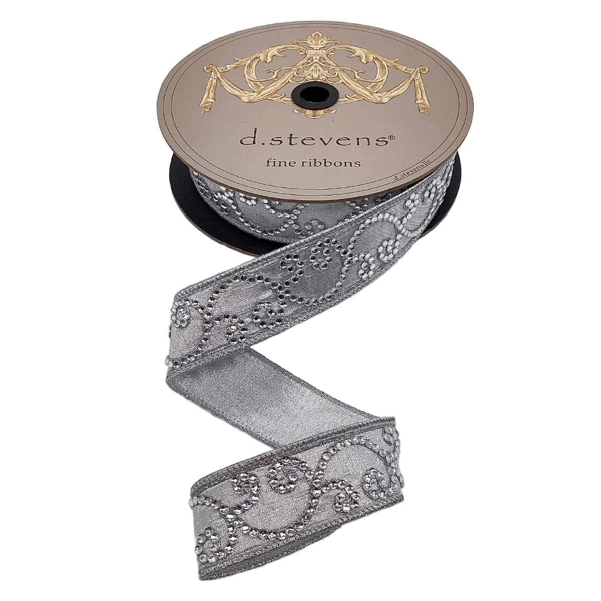 D Stevens Silver Crystal Scroll Ribbon