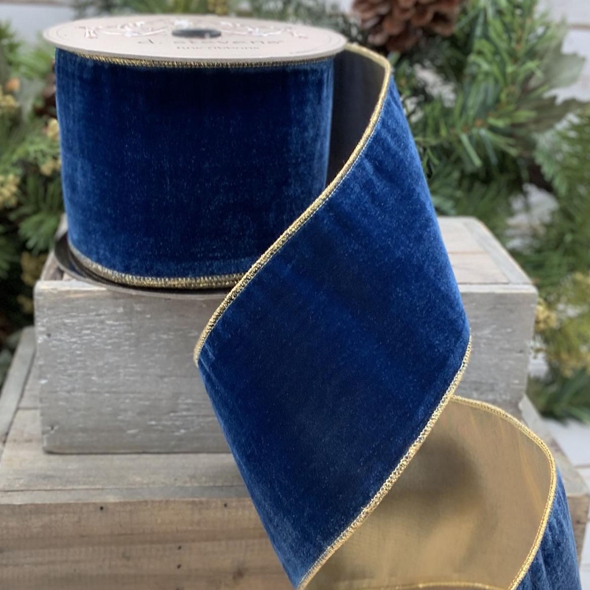 D Stevens Vintage French Indigo Blue Velvet Ribbon