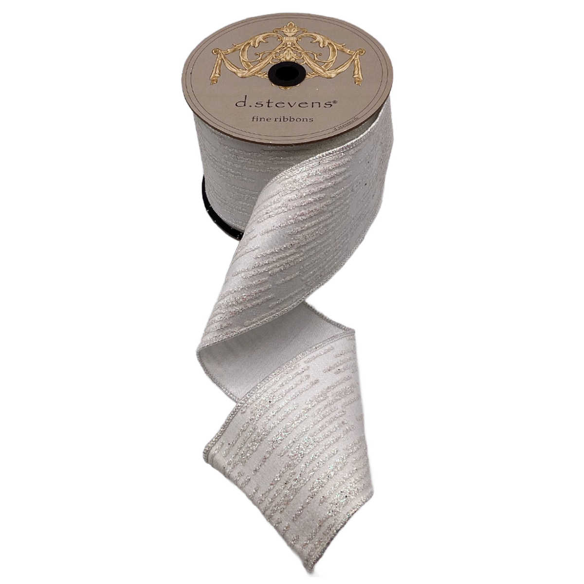 D Stevens Metallic White Dupion Glitter Stripes Ribbon