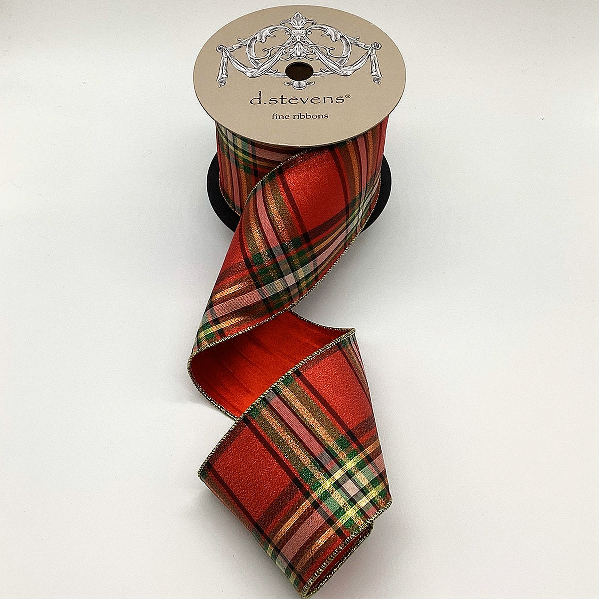 D Stevens Red Metallic Plaid Wired Ribbon