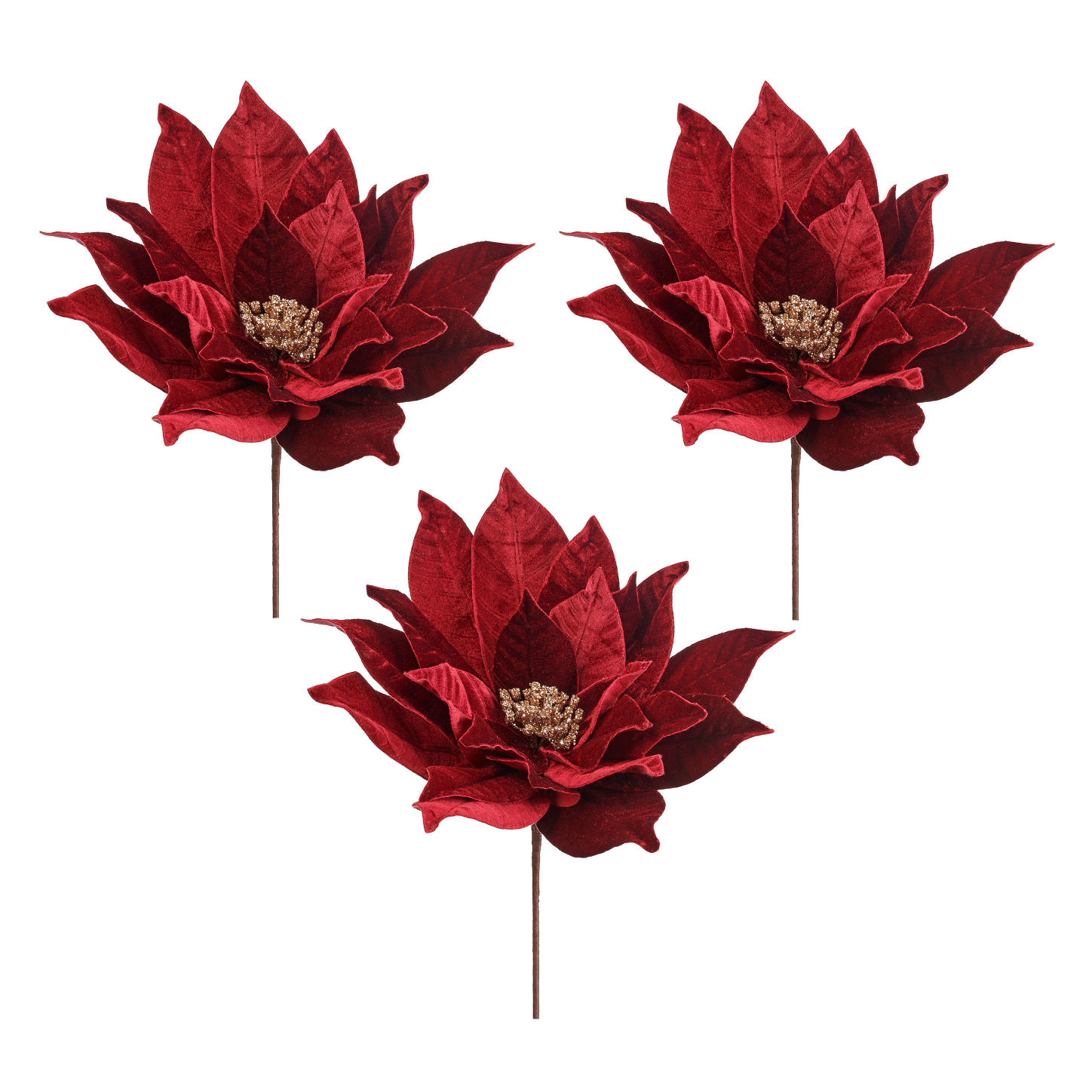 Goodwill M&G Holiday Decor Burgundy Deluxe Velvet Poinsettia Stems