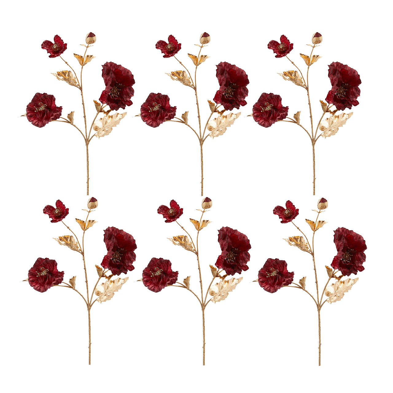 EDG - Enzo De Gasperi Burgundy Poppy Branch Seasonal Faux Floral Stem