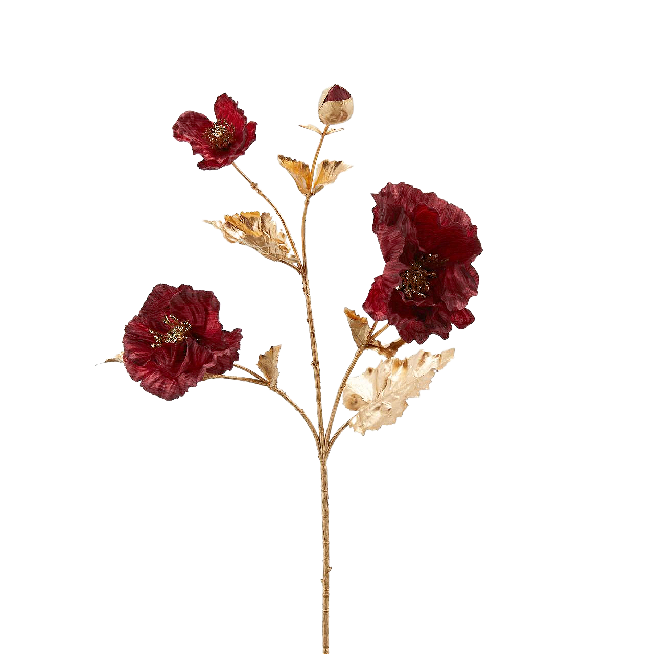 EDG - Enzo De Gasperi Burgundy Poppy Branch Seasonal Faux Floral Stem