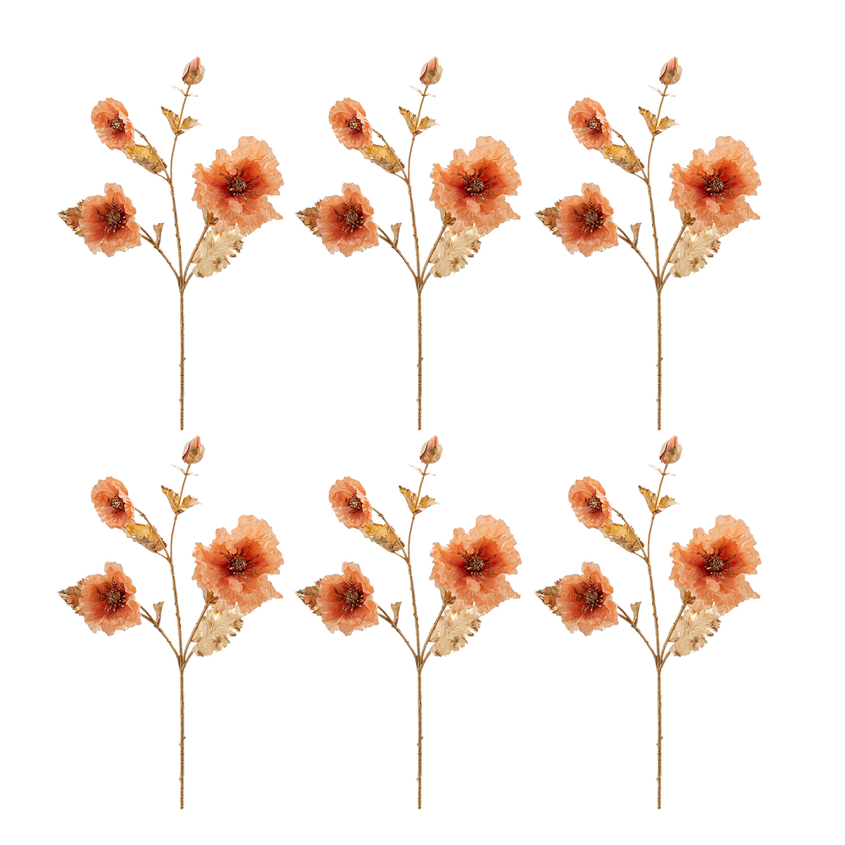 EDG Gilded Peach Poppy Floral Stem