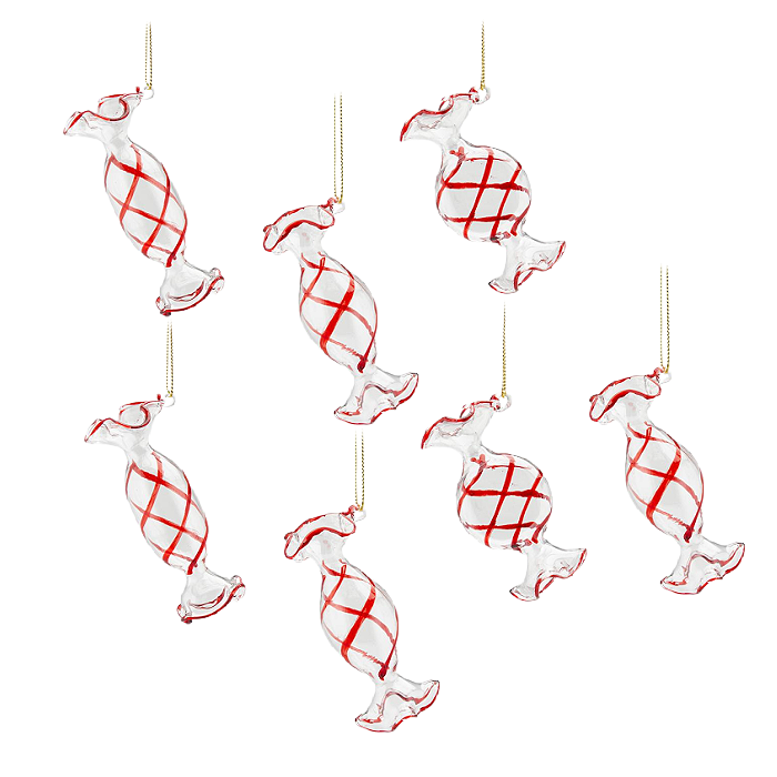 Red Caramel Candy Glass Ornaments 3.5” (Set of 7)