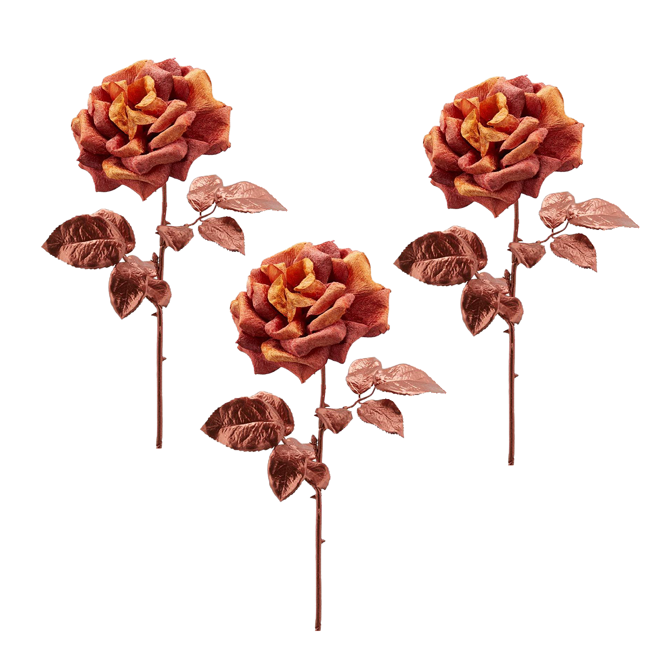 Ember Glow Tea Rose Floral Stem 21.5" (Set of 3)