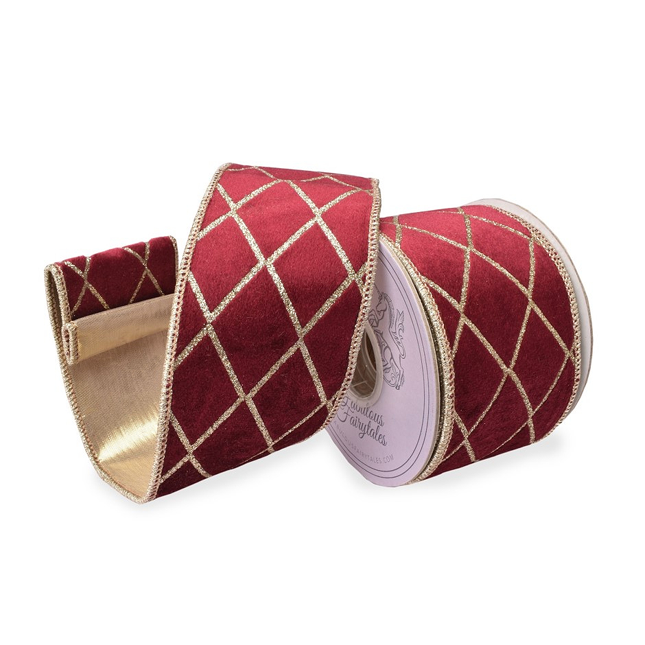 Fabulous Fairytales  Burgundy Velvet Diamond Trellis Ribbon