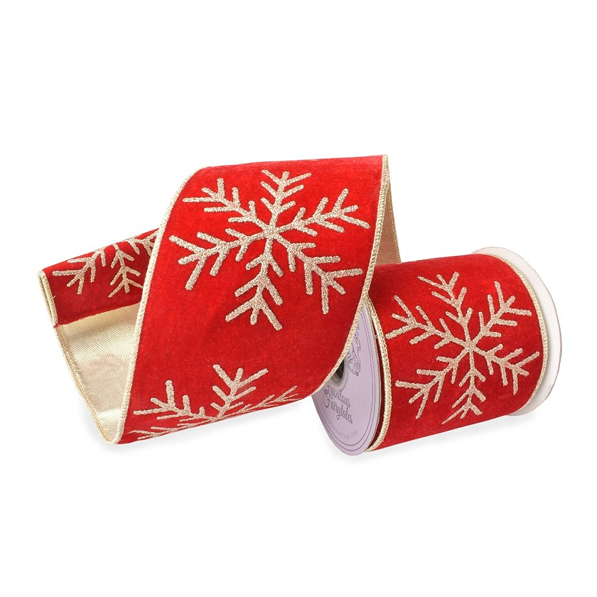 Fabulous Fairytales Red Velvet Glitter Snowflake Christmas Ribbon