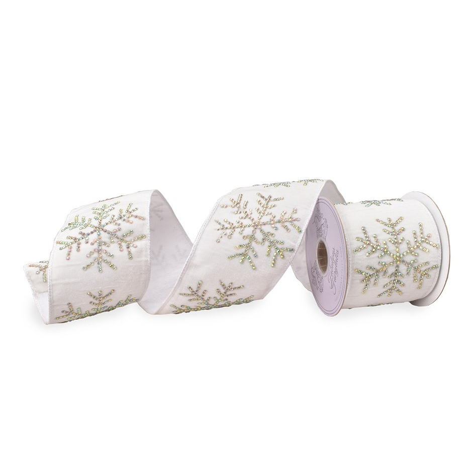 Velvet Crystal Snowflake Luxury Christmas Wired Ribbon - Fabulous ...