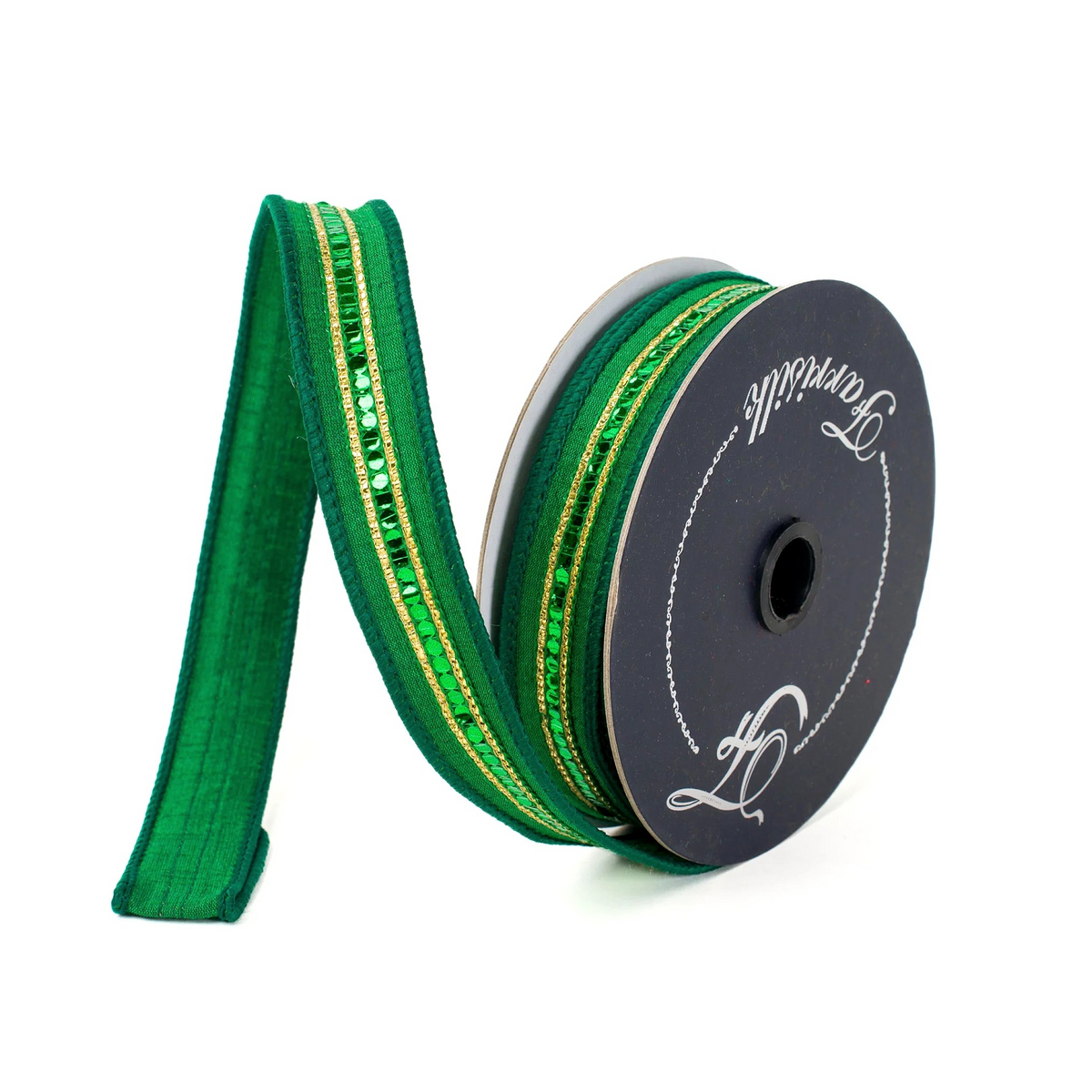 Farrisilk Emerald Twinkle Trim Wired Ribbon