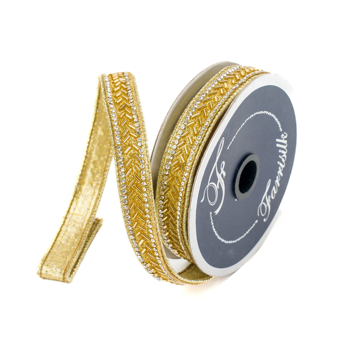 Farrisilk Gold Baguette Crystal Ribbon Wired