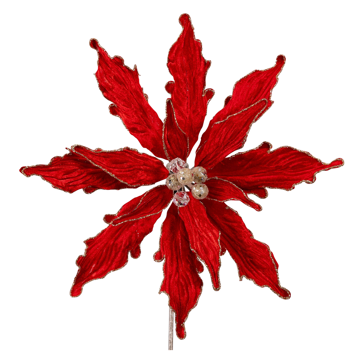 Farrisilk Plush Red Poinsettia Stem