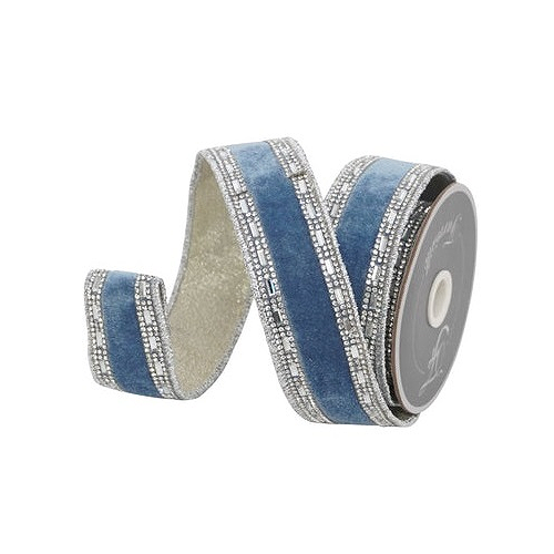 Farrisilk Steel Blue Diamonds White Velvet Wedding Ribbon Wired ...