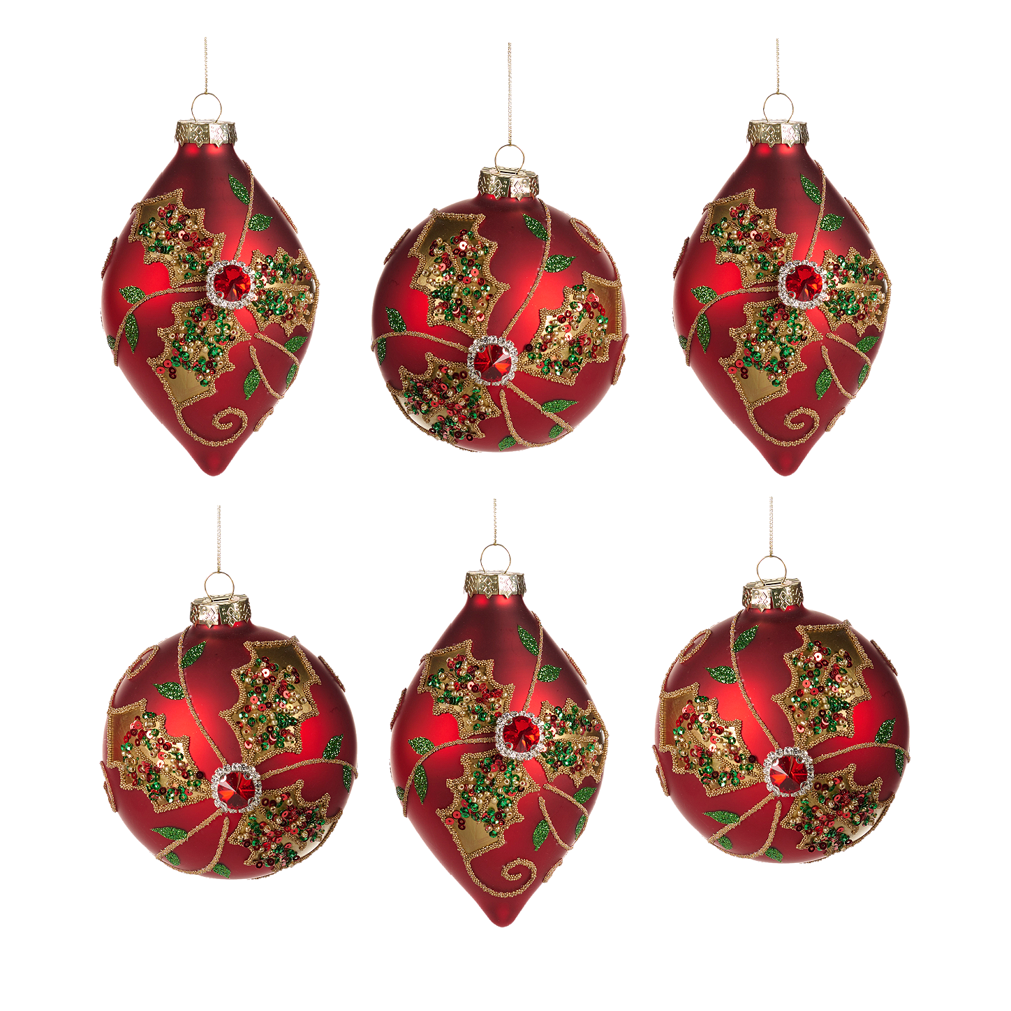 Glass Holly Berry Treasures Ball 4.75" (Set of 6)