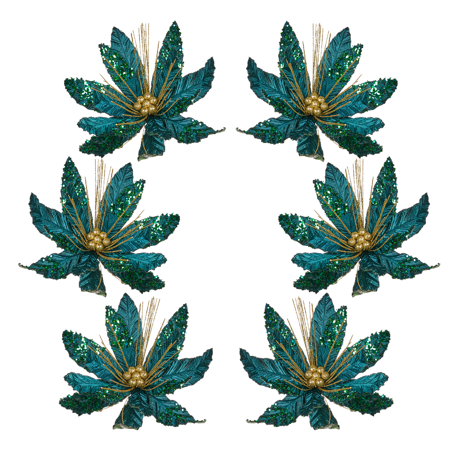 Gold Starburst Green Flower Clips 12” (Set of 6)