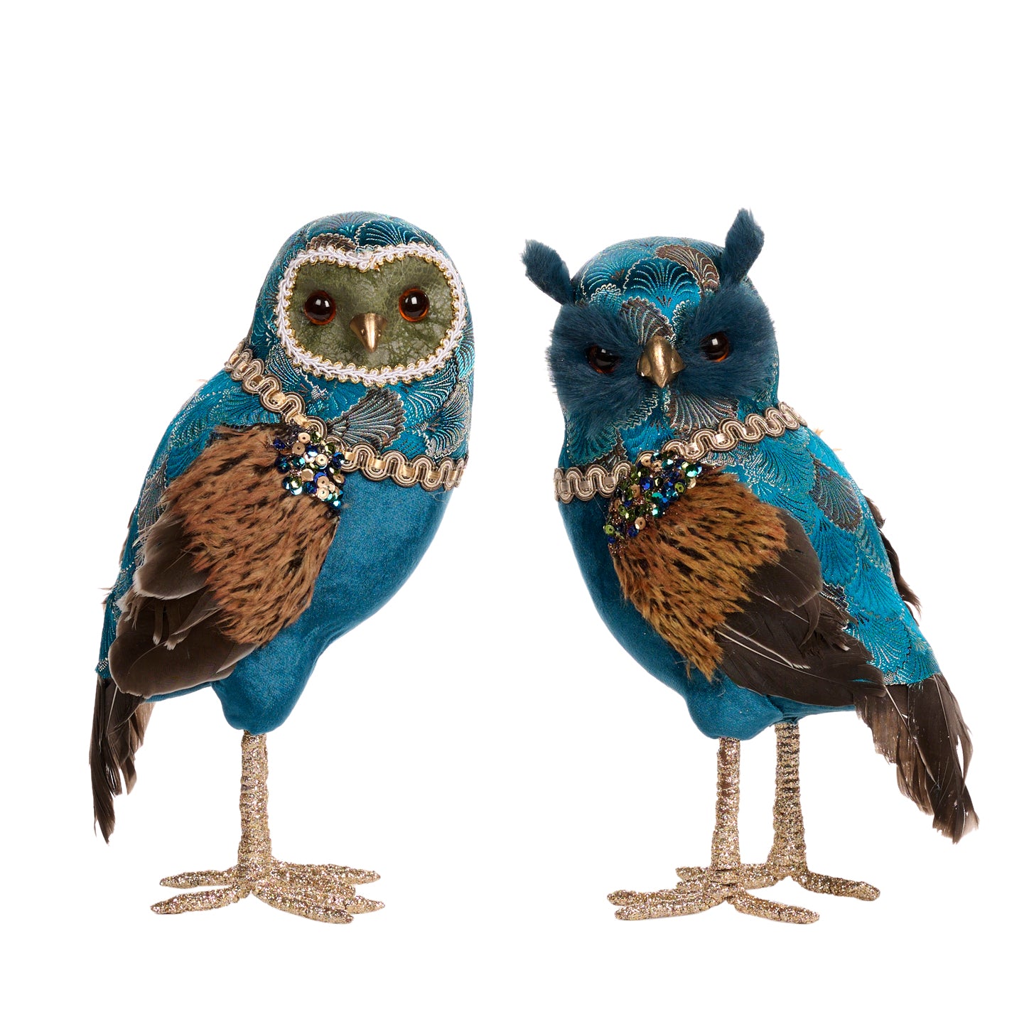 Goodwill Belgium Brocade Plume Owl Decorative Display Duo Fabulous