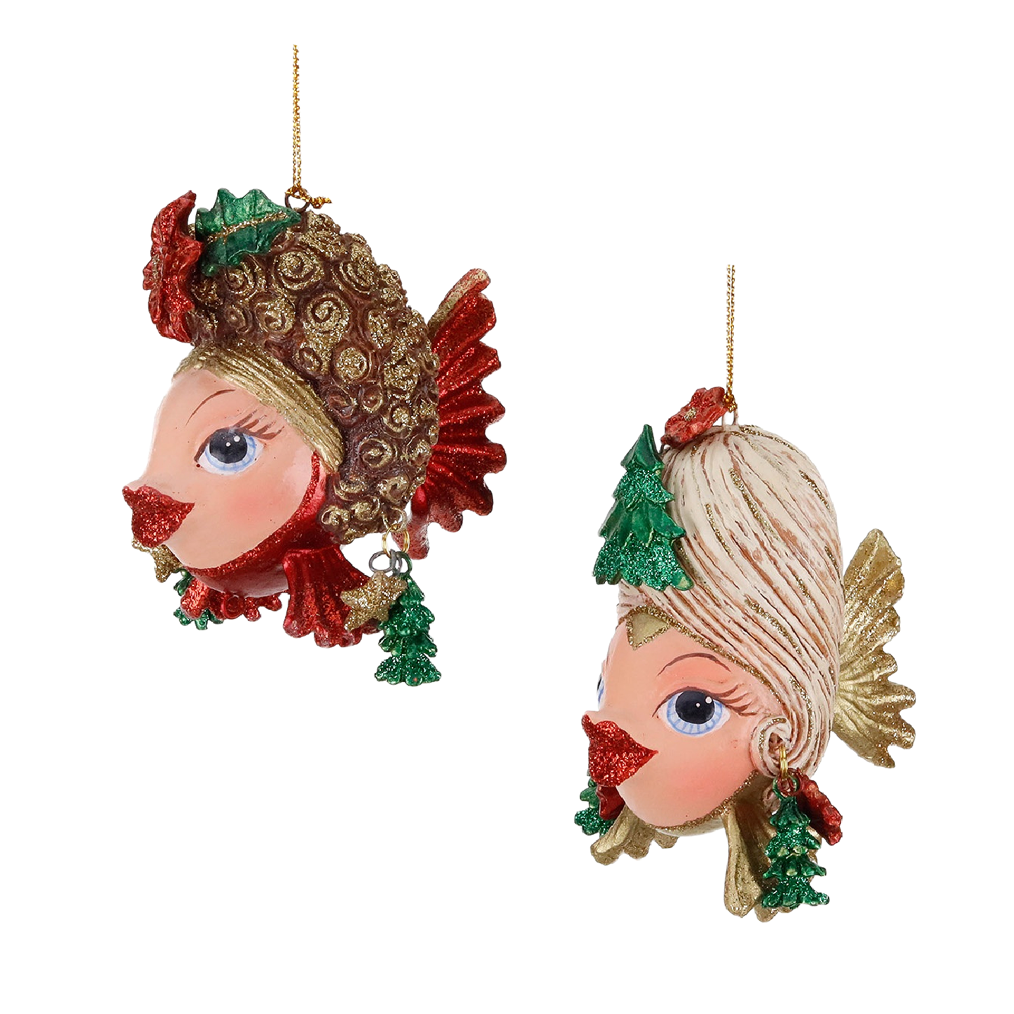 Goodwill Belgium Christmas Couture Big Hair Fish Ornaments
