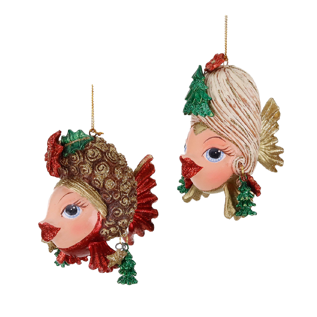 Goodwill Belgium Christmas Couture Big Hair Fish Ornaments