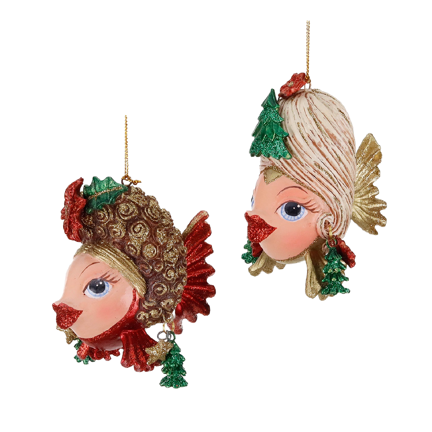 Goodwill Belgium Christmas Couture Big Hair Fish Ornaments