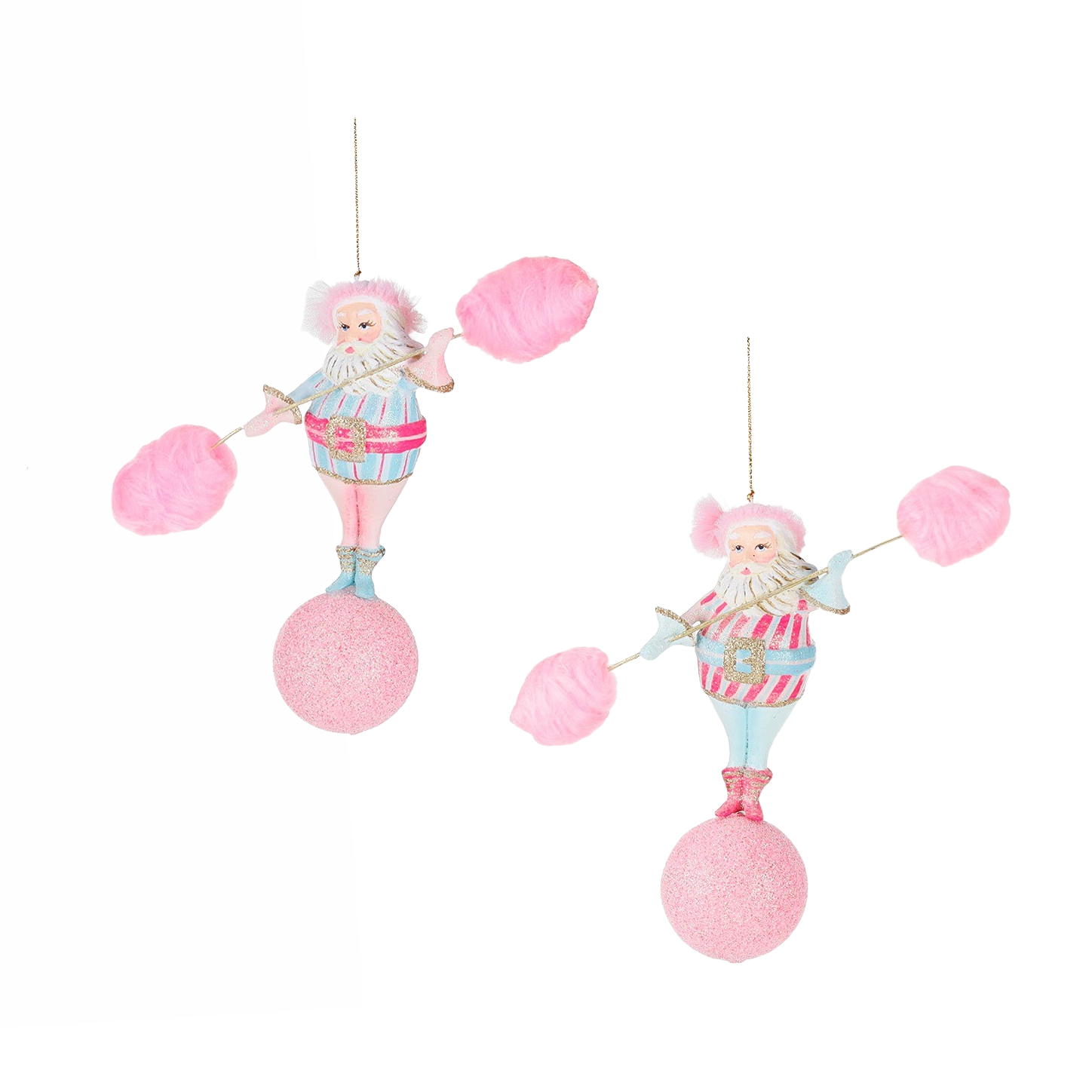 Cotton Candy Carnival Balance Santa Ornaments 7"