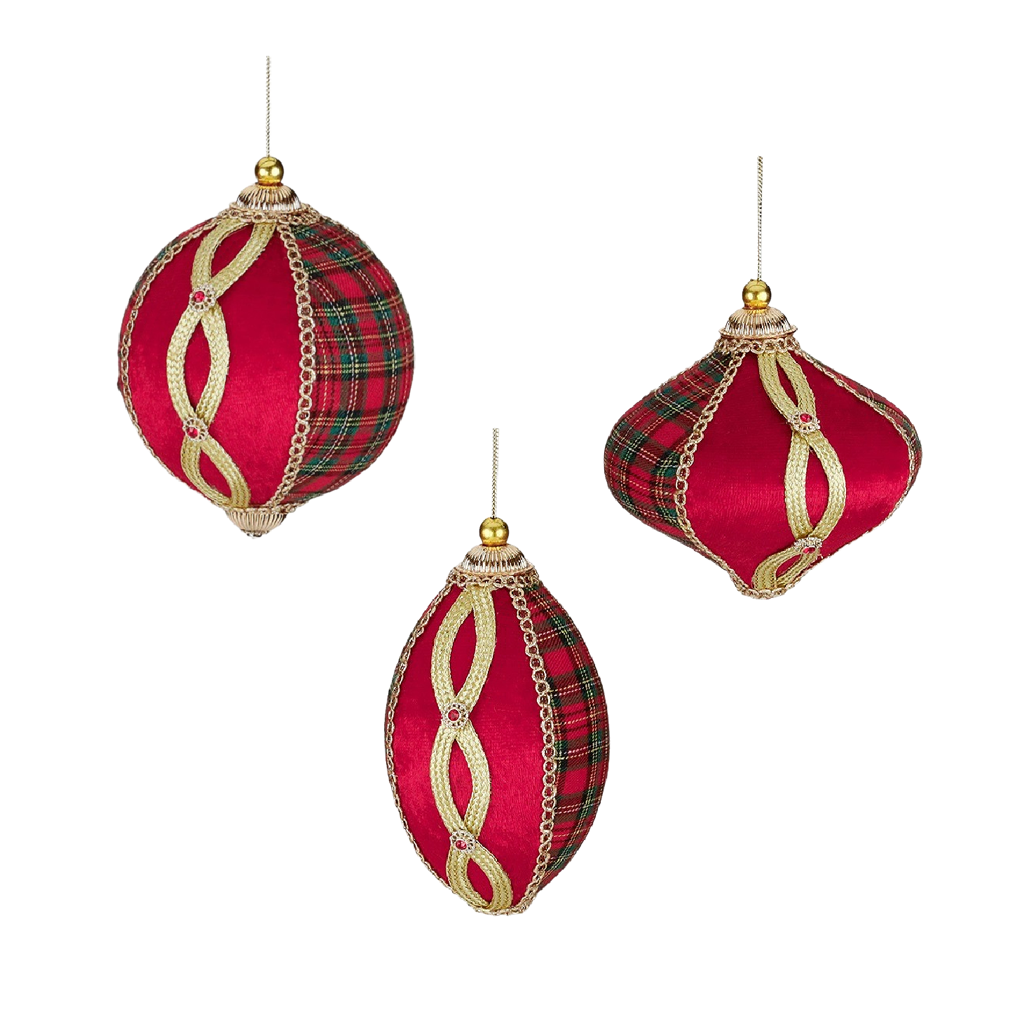 Highland Tartan Velvet Baubles 4.75" (Set of 3)