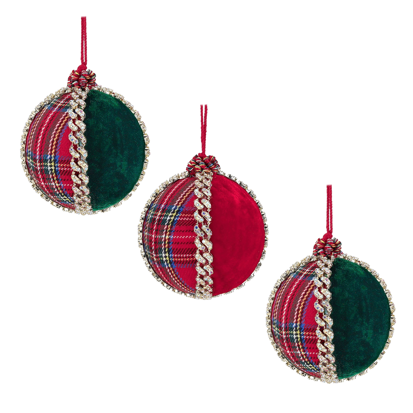 Highland Tartan Velvet Jewel Baubles 4" (Set of 3)